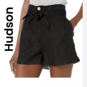 Hudson NWT Womens Black Paper Bag Shorts Sz 25 Linen Blend Tie Waist Pockets New